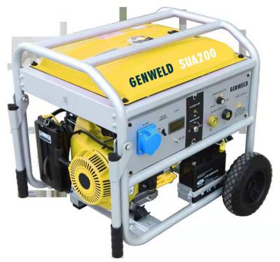 China Máquina de soldadura portátil do Muttahida Majlis-E-Amal da gasolina 200A de GENWELD SUA200A com saída auxiliar da C.A. 5.5Kw (ciclo avaliado: 60%/180A/27.2V) à venda