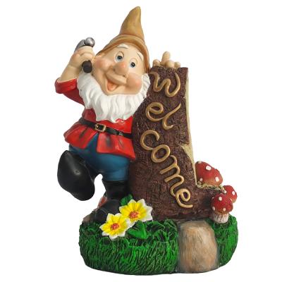 China World Custom Resin Gnome Statue Garden Decoration Figurine With LED Lamp Solar Lantern for sale