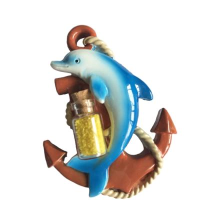 China Beach animal dolphin magnet fridge epoxy resin tourist souvenir/gift with sand bottle for sale