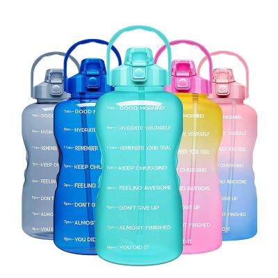 China Large 1 Gallon Sustainable Motivational Leakproof Water Bottle with Straw and Time Marker for Outdoor Fitness Sports for sale