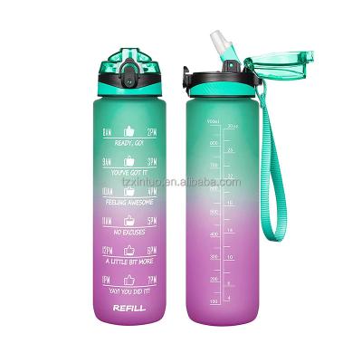 China Sustainable Hot Sale 32 Ounce Amazon Green And Purple Custom BPA Free Sports Water Bottle For Gym With Straw for sale