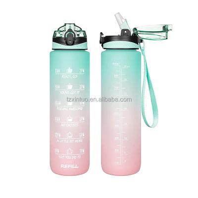 China Hot sale 1L gradient sustainable motivational plastic custom bpa free Amazon sports water bottle for kids with straw for sale