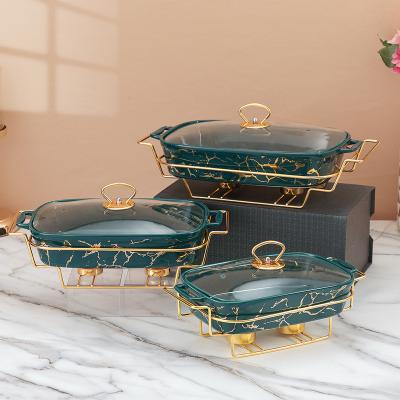 China Restaurant Wholesale Prices Chaffing Dish Gold Marble Color Chafing Dishes Buffet Food Warmer Ceramic Chafing Dish for sale