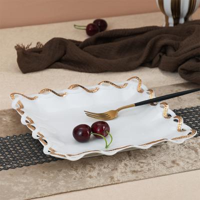 China Sustainable New Design Home Hotel Fruit Plate Ceramic Snack Tray Dry Fruit Decoration Luxury Fruit Tray for sale