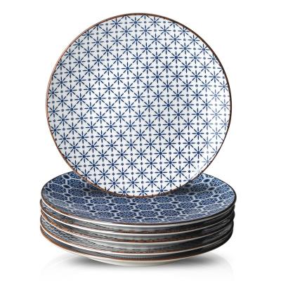 China Sustainable Amazon Hot Sale Blue And White Porcelain Ceramic Dinner Dishes Plates Set for sale