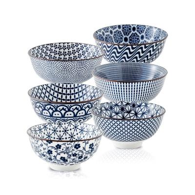 China Sustainable Wholesale Dinnerware 10 Oz 8 Oz 6 Set Blue And White Porcelain Small Ceramic Fruit Bowl for sale