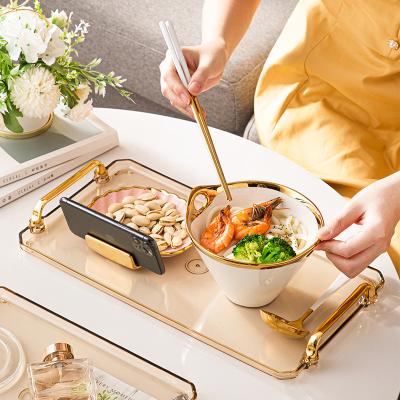 China Mordern Amazon Hot Sale Home Gold Tea Tray Luxury Tableware Cutlery Plastic File Serving Trays for sale