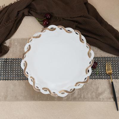 China Sustainable Wholesale Hotel Ceramic Dinnerware Dishes Plates Gold and white Porcelain Fruit dinner Plates for sale