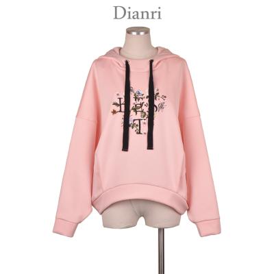 China Wholesale custom embroidery anti-shrink rose flower color sleeve hoodies high neck sweatshirt chipping tops for sale