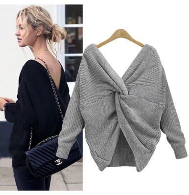 China High quality cheap stock anti-shrink new sweater with irregular cross knot knitted back for women wearing sweater fashion for sale