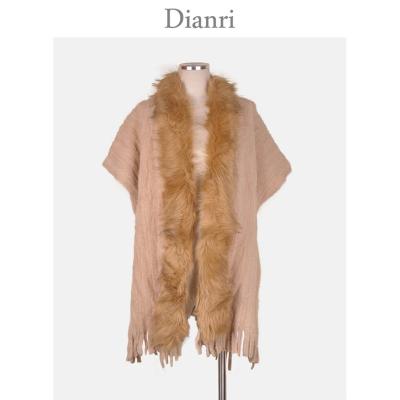 China Raccoon Women Anti-pilling Tassel Edge Poncho Caps Shawl Blanket Wrap Sweater Coat Fluffy Cardigan Fur Main Entrance for sale