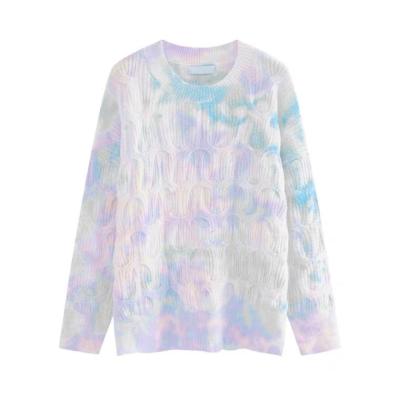 China Anti-wrinkle woman knotted dyed spray dye knit sweater for sale