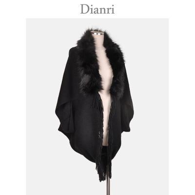 China Raccoon fur front entry tassel sleeve batwing women anti-pilling loose tops cardigan blouse outwear poncho cape shawl for sale