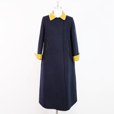 China Wholesale Square Ditch Women Navy Blue Double Sided Collar Anti-wrinkle Ladies Sweater Cross Coats for sale