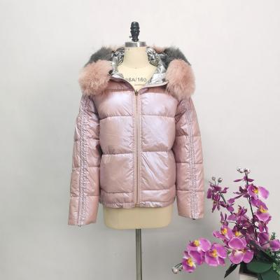 China Waterproof 2021 pink and blue double-sided wearable new design down jacket with fur collar for sale