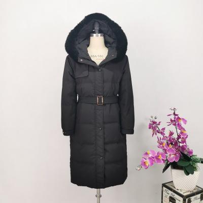 China The other 2021 fashion black high quality winter long women's down jacket women's fur collar waist coat outerwear loose winter women for sale