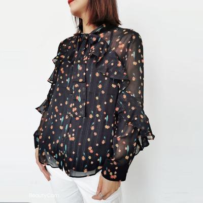 China Breathable bujiaka anti-pilling ladies summer lovely chiffon casual loose top women printed shirt zeqing for sale