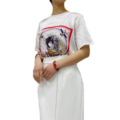 China Spring 2022 new casual fashion 100% breathable silk print bujiaka silky t-shirt for sale