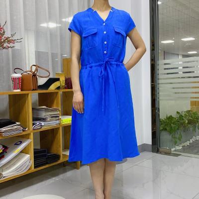 China Zeqing Breathable Bujiaka 2022 Spring New Elephant V-Neck Dress Long Small Tibetan Blue Casual Dress Fashion for sale