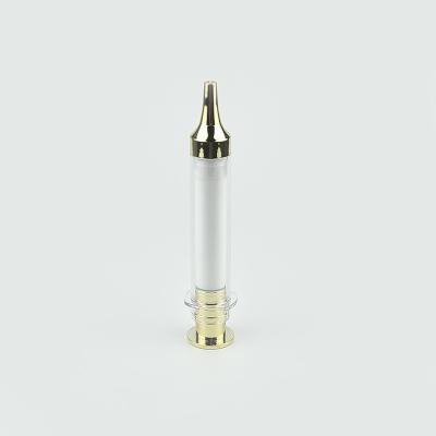 China Gold 10ml Cosmetic High Quality Essential Serum Airless Syringe Plastic Bottle With Applicator for sale