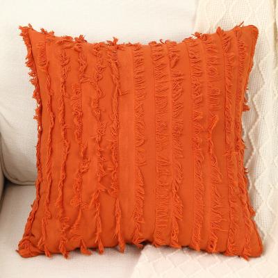 China Anti-Static Orange Pillowcase Cotton Canvas Fabric Striped Cut Flower Craft Decor Home Cushion Cover for sale