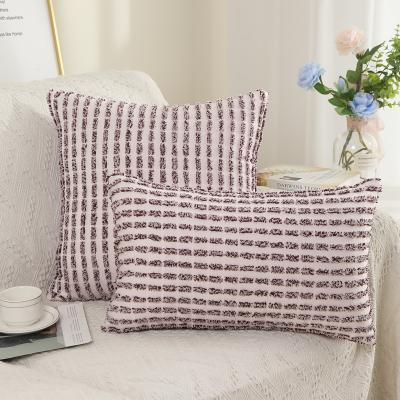 China Home Decor Anti-Static Polyester Pillow Cover Striped Cut Flower Living Room Sofa Cushion Cover for sale