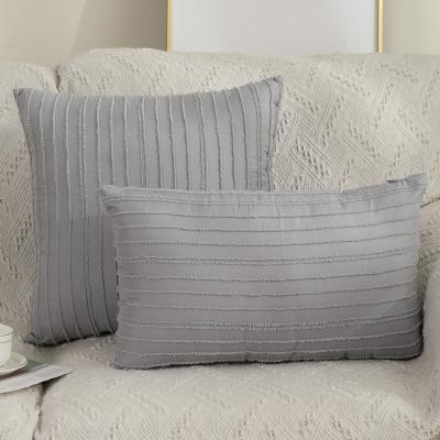 China Dark Room Gray Striped Cut Flower Living Room Sofa Cushion Cover Polyester Anti-static Pillow Case Factory Direct for sale