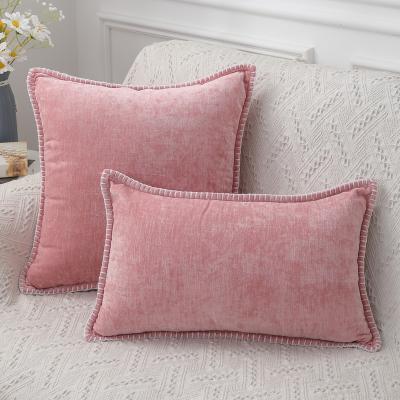 China Cute Living Room Sofa Square Cushion Cover Anti-static Fabric Pink Chenille Canvas Cotton Pillowcase 45*45CM for sale