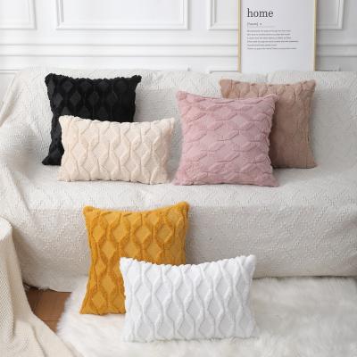 China Anti-Static Double Sided Decorative PV Velvet Rabbit Fur Quilted Pillowcase Diamond Pattern Plush Cut Flower Living Room Cushion Cover for sale