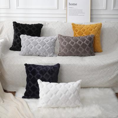 China Double Sided Geometric Pattern PV Velvet Rabbit Quilted Pillowcase Anti-Static Square Cut Flower Living Room Sofa Cushion Cover for sale