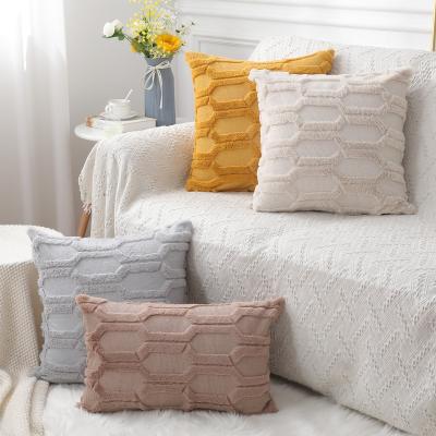 China Anti-Static Double Sided PV Plush Rabbit Fur Quilted Geometric Pillowcase Plush Cut Flower Pillowcase Cushion Cover for sale