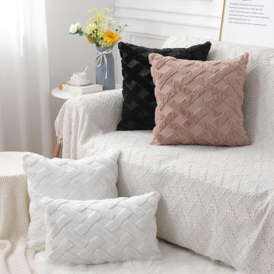 China Anti-Static Double Sided PV Velvet Rabbit Fur Quilted Cross Pillow Case X Plush Cut Flower Cushion Cover for sale