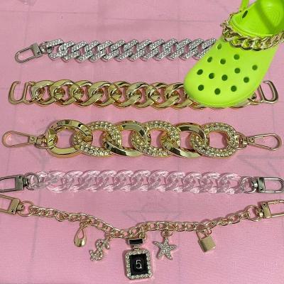 China Custom Clog Charm Wholesale 2023 Seller Decoration Bling Black Accessories For Women Ladies Clog Sandal Shoes Croc Charm Croc Chain for sale