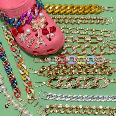 China Custom Charm 2023 Seller Decoration Bling Black Accessories Clog For Women Ladies Clogs Colorful Crystal Sandal Shoe Buckle Fang Chain for sale