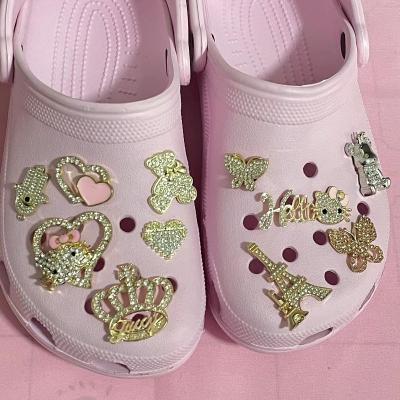 China Wholesale Popular Diy Custom Clog Charm Gold and Silver Metal with Diamonds Croc Shoe Decoration Accessories for sanrio accessories croc charms for sale