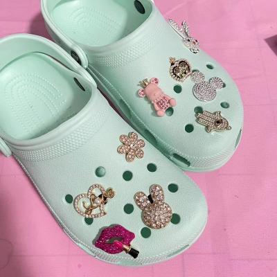 China Wholesale Popular Diy Custom Clog Charm Gold and Silver Metal with Diamonds Croc Shoe Decoration Accessories for sanrio accessories croc charms for sale