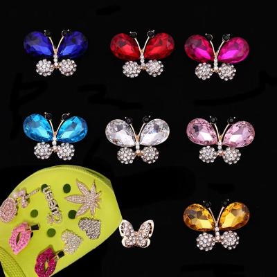 China Wholesale Popular Diy Custom Metal Clog Charm Butterfly With Diamonds Croc Shoe Decoration Accessories Forcroc Charm Holder Fang Charms for sale