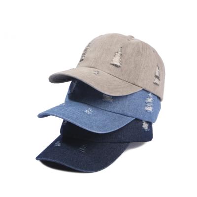 China Wholesale COMMON Logo Baseball Dad Hats Fitted Custom Hats Denim Washed Vintage Distressed White Embroidery for sale