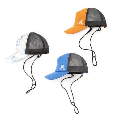 China Custom Logo Male Mesh Detachable Chin Strap Waterproof Trucker Cap Hats for sale