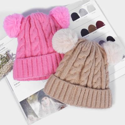 China Winter COMMON High Quality Kids Embroidery Soft Custom Acrylic Knit Pom Pom Kids Beanie Knit Baby Hats for sale