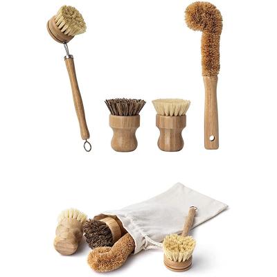 China JL Sustainable Provided Bamboo Wooden Handle Kitchen Cleaning Brush Set With Sisal Tampico Fiber Sisal Coconut Bristle for sale