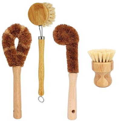 China JL Viable Supply 5 Packs Kitchen Brush Bottle Pot Dish Wash Brushes with Natural Sisal Fiber and Wooden Bamboo Handle for sale