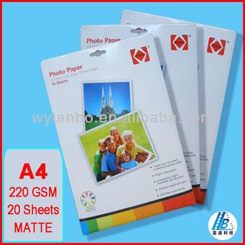 China A4 Matte Photo Paper 220gsm A4 for sale