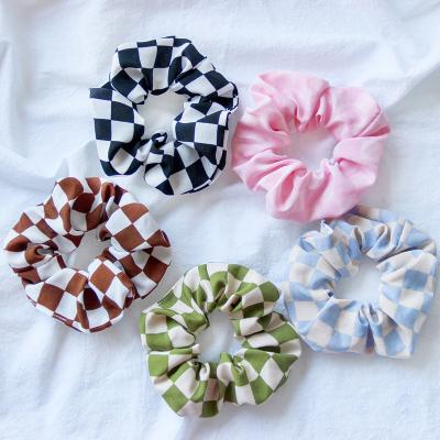 China Colorful Printed Chiffon Hair Scrunchies Environmentally Friendly Black And White Plaid Girls Elastic Bands Hair Accessories for sale