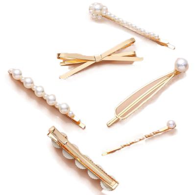 China Hairpin Korean combination bead hair decoration metal style minimalist soft strokes clip hairpin hair clip side clip one word accessories female for sale