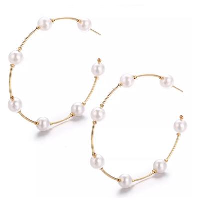 China Cute European and American geometric pearl earrings temperament pearl circle earring exaggerated cold wind simple sweet earrings for sale