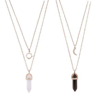 China Factory Direct Selling New FASHIONABLE Natural Hexagonal Moonstone Column Sun Pendant Set Couple Sense Clavicle Chain Premium Necklace for sale