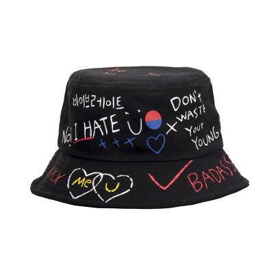 China New casual wholesale fisherman Love Smiling Face cotton basin letter graffiti umbrella fishing couple's fashion hat for sale