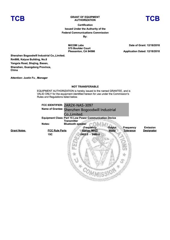 FCC - Shenzhen Bogoodwill Industrial Co., Limited