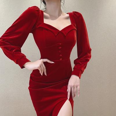 China Anti-wrinkle AF-20450P plus size 2020 new arrivals women's elegant long-sleeved monogrammed lady's casual long-sleeved slim dress for sale